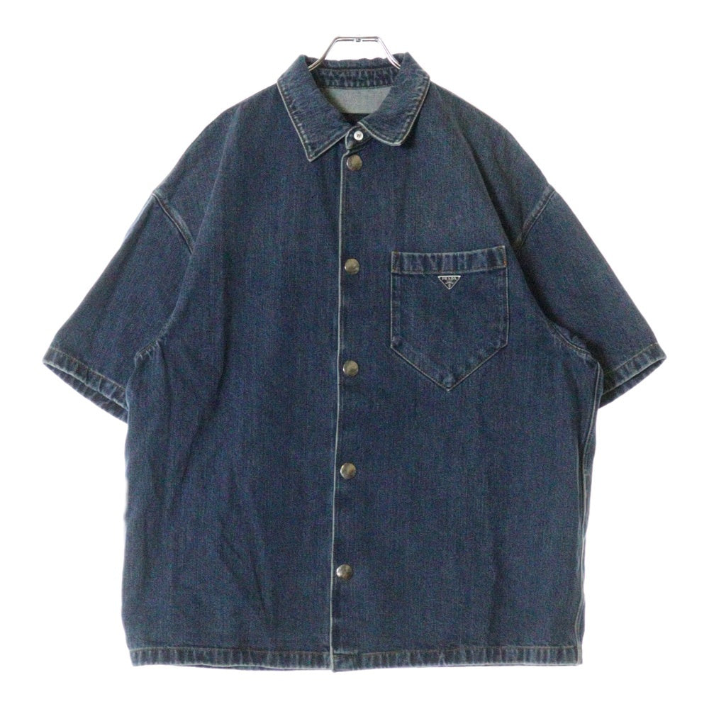 PRADA(プラダ) Denim Shirt トライアングルロゴ 半袖デニムシャツ インディゴ GEC067 S212 14EF