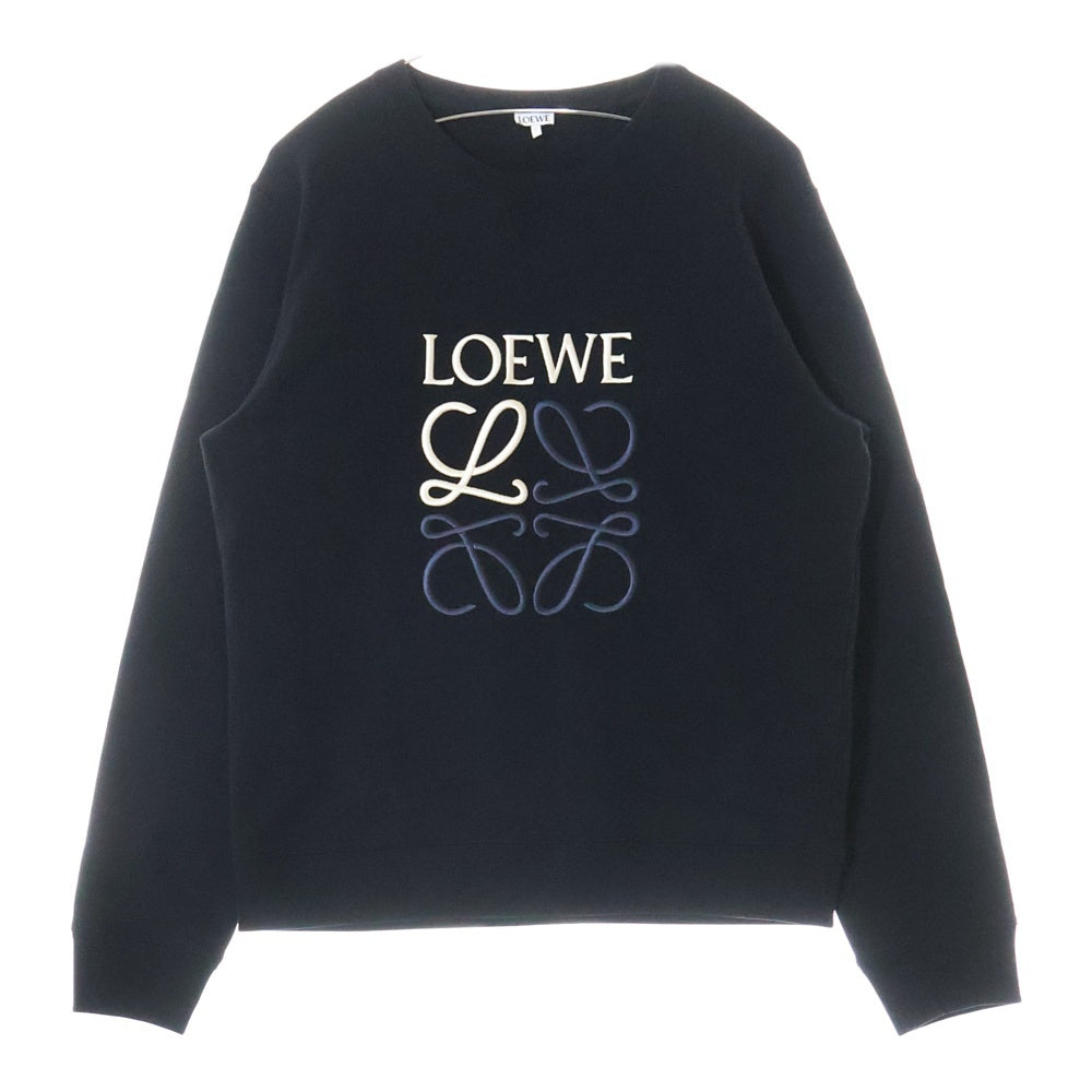 LOEWE(ロエベ) Sweatshirt アナグラム ロゴ刺繍 クルーネックスウェットトレーナー ブラック H526Y24J07