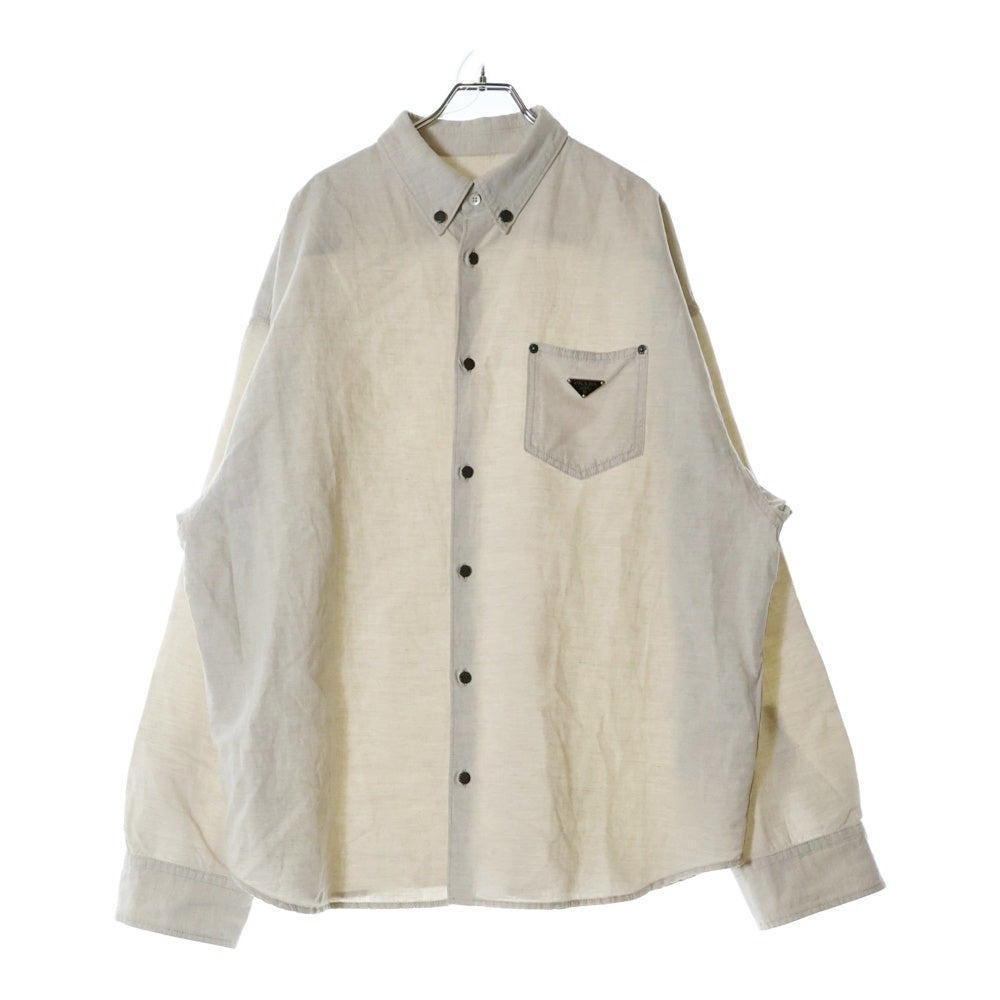 PRADA(プラダ) Chambray Shirt トライアングルロゴ シャンブレーシャツ 長袖シャツ アイボリー GEC105 S000 14J2