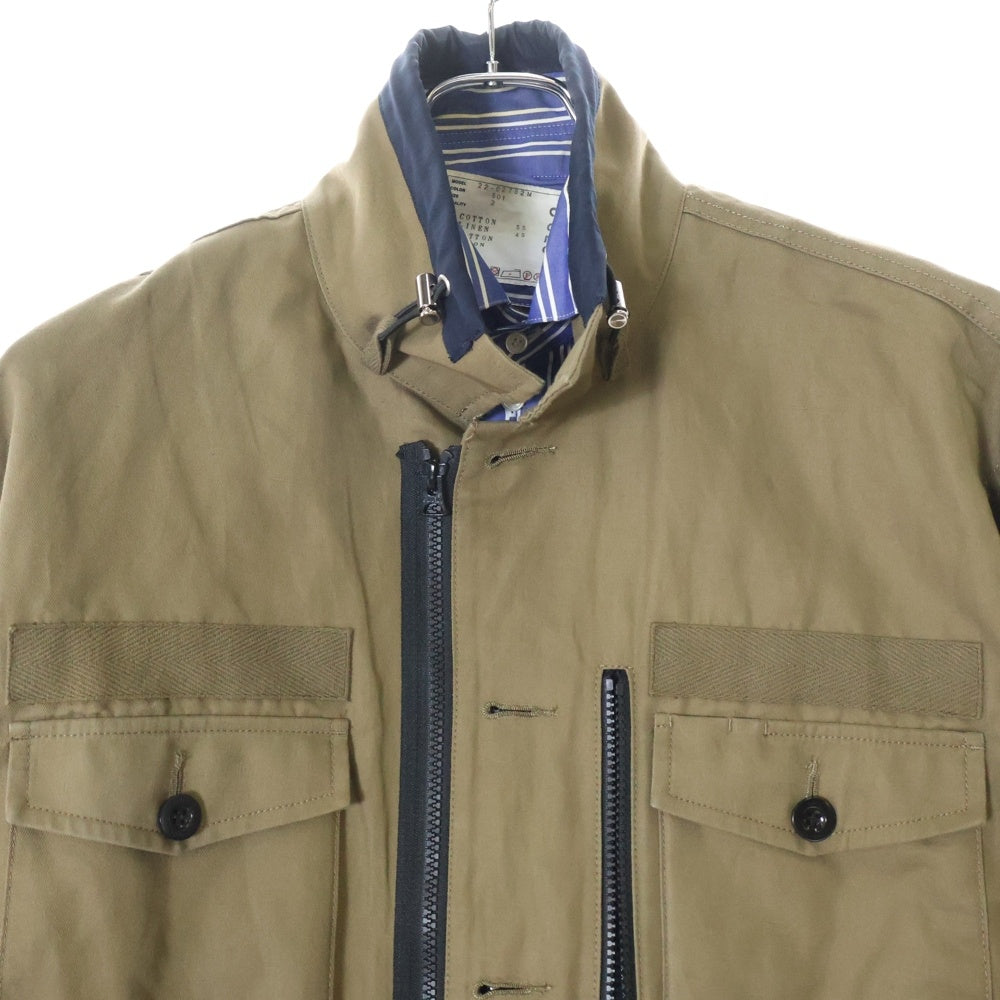 Sacai(サカイ) 22AW Fabric Combo Shirts ファブリックコンボシャツ レイヤード 長袖シャツ カーキ 22-02782M