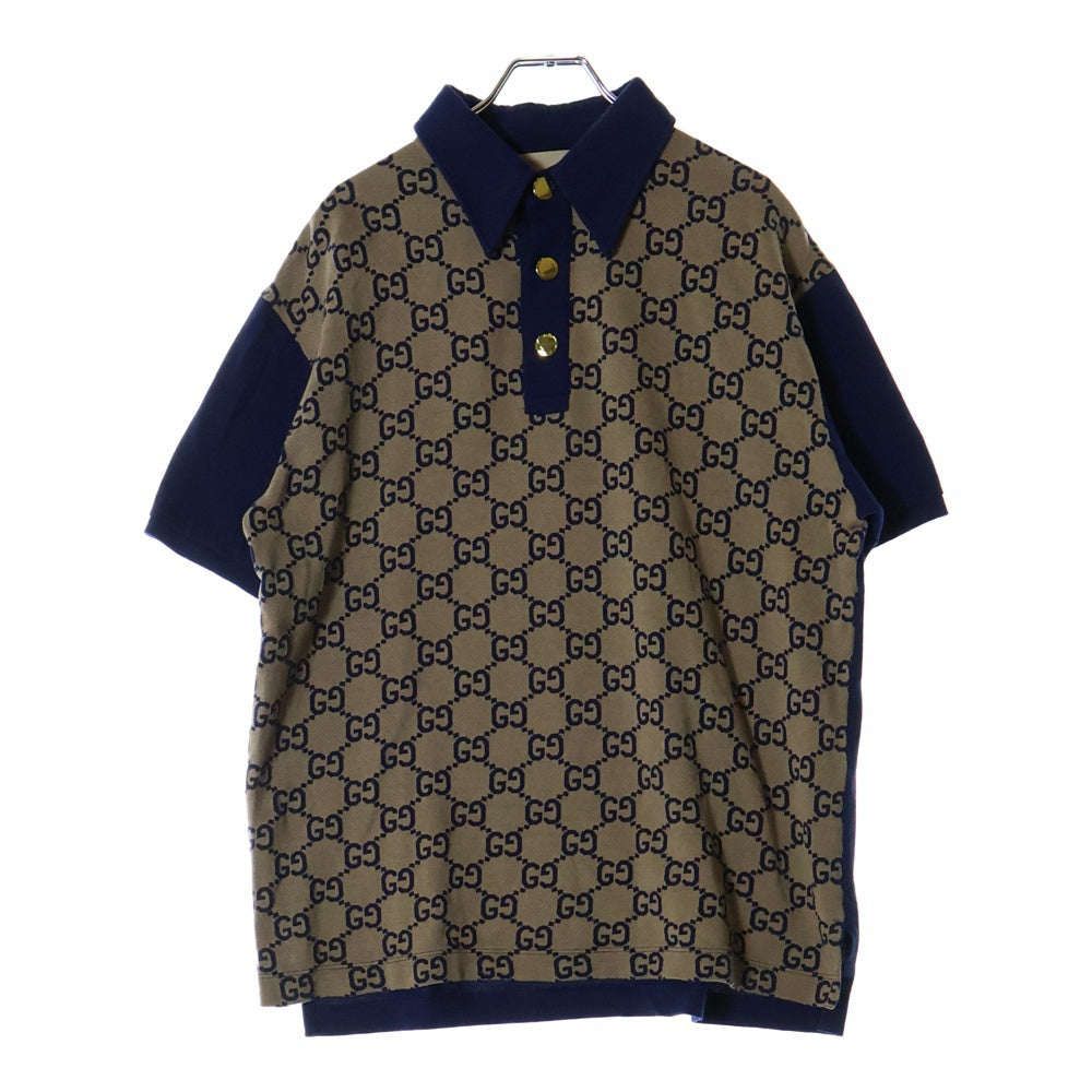 GUCCI(グッチ) 22AW GG Logo Cotton Polo 総柄半袖ポロシャツ ベージュ 682015 XJD1F