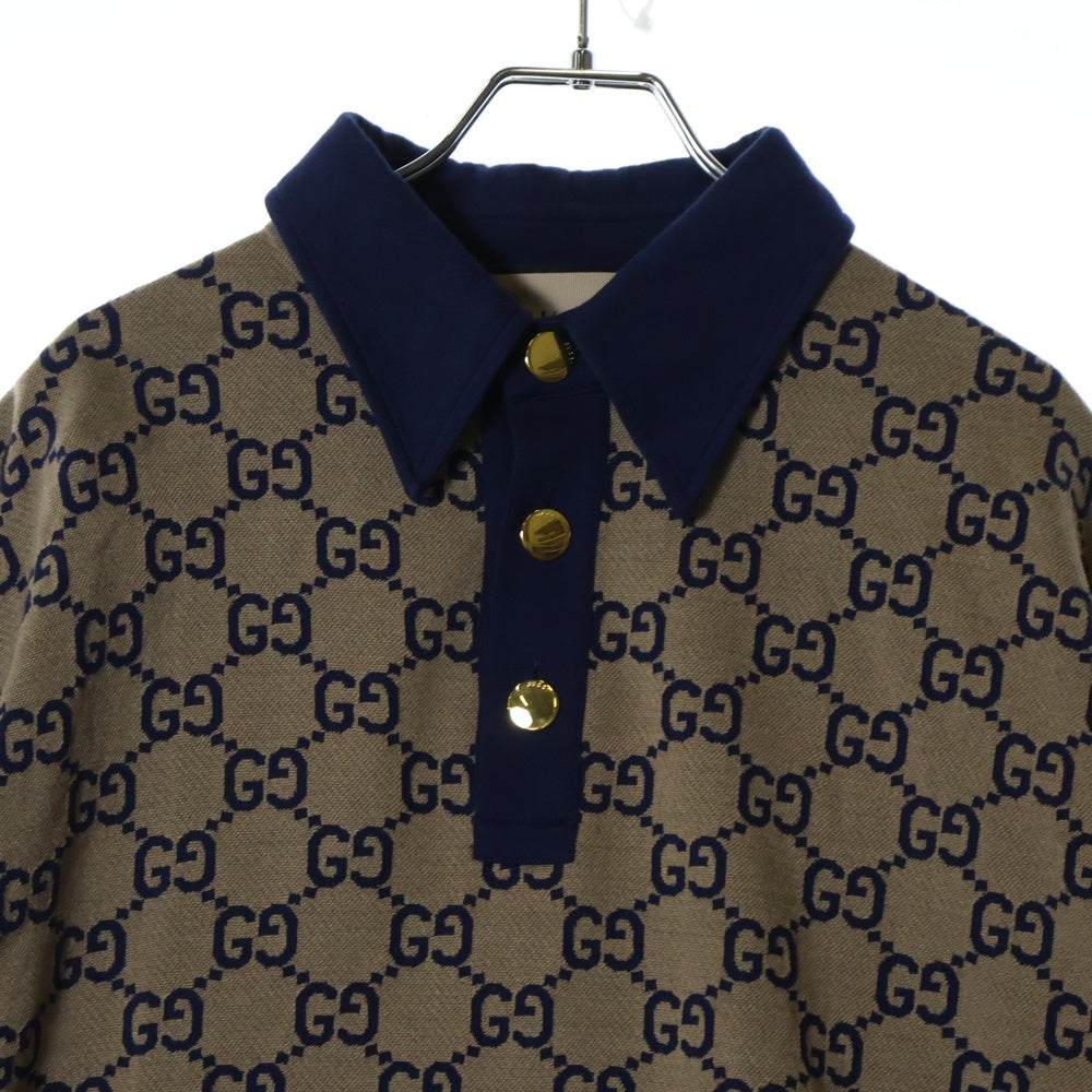 GUCCI(グッチ) 22AW GG Logo Cotton Polo 総柄半袖ポロシャツ ベージュ 682015 XJD1F