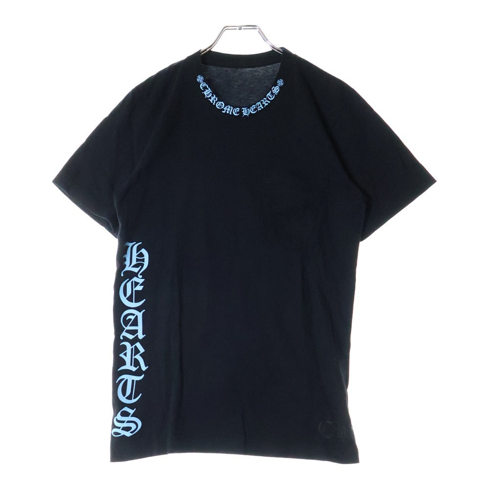 CHROME HEARTS(クロムハーツ) NECK LOGO CH CLS ネックロゴプリント 半袖Tシャツ カットソー ブラック/ブルー