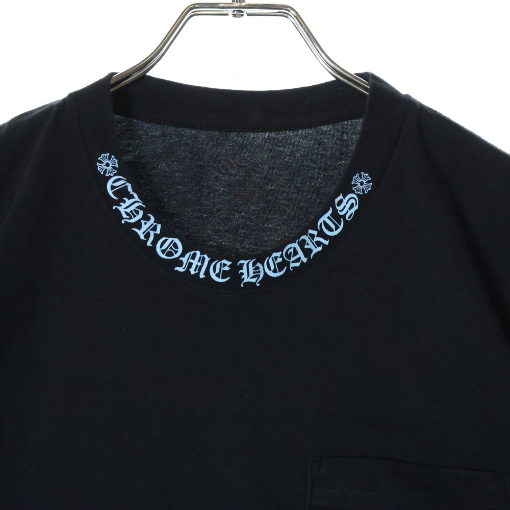 CHROME HEARTS(クロムハーツ) NECK LOGO CH CLS ネックロゴプリント 半袖Tシャツ カットソー ブラック/ブルー