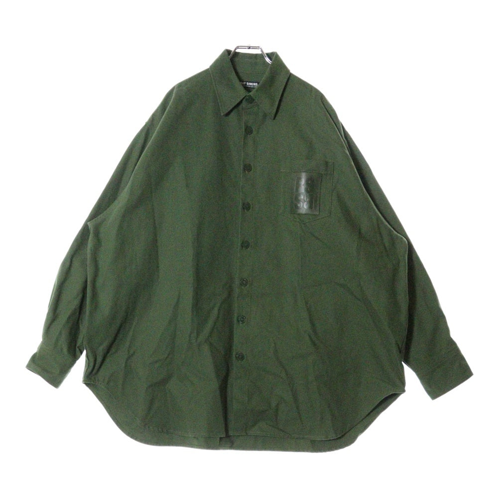 RAF SIMONS(ラフシモンズ) 22AWR PIN OVERSIZED DENIM SHIRT ロゴパッチ オーバーサイズ長袖シャツ グリーン 222-M243