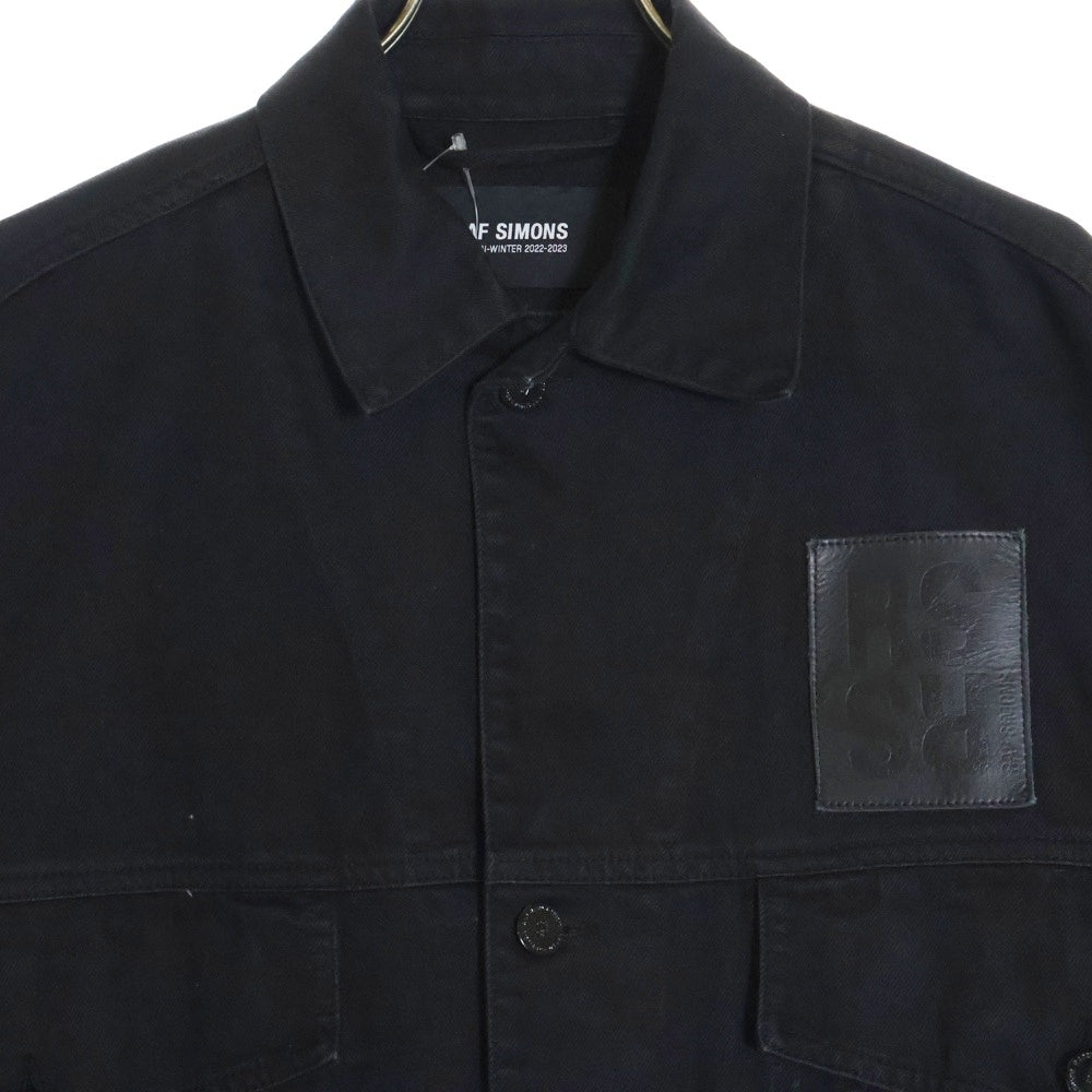RAF SIMONS(ラフシモンズ) Denim jacket with leather patch ロゴパッチ バックペイントロゴ デニムジャケット ブラック 222-723