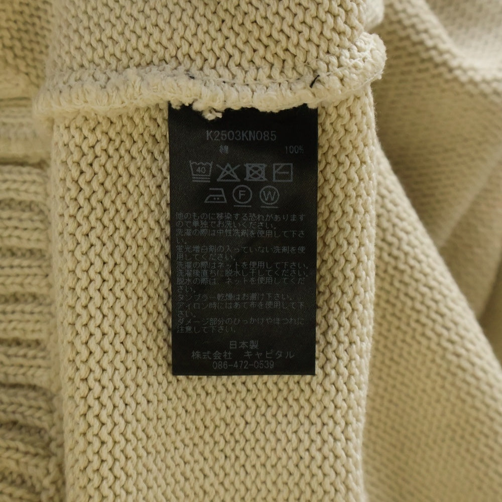 KAPITAL(キャピタル) 25SS Distressed Printed Cotton Sweater 5G綿ニット メモリアルペイント クルーネックニットセーター アイボリー K2503KN085