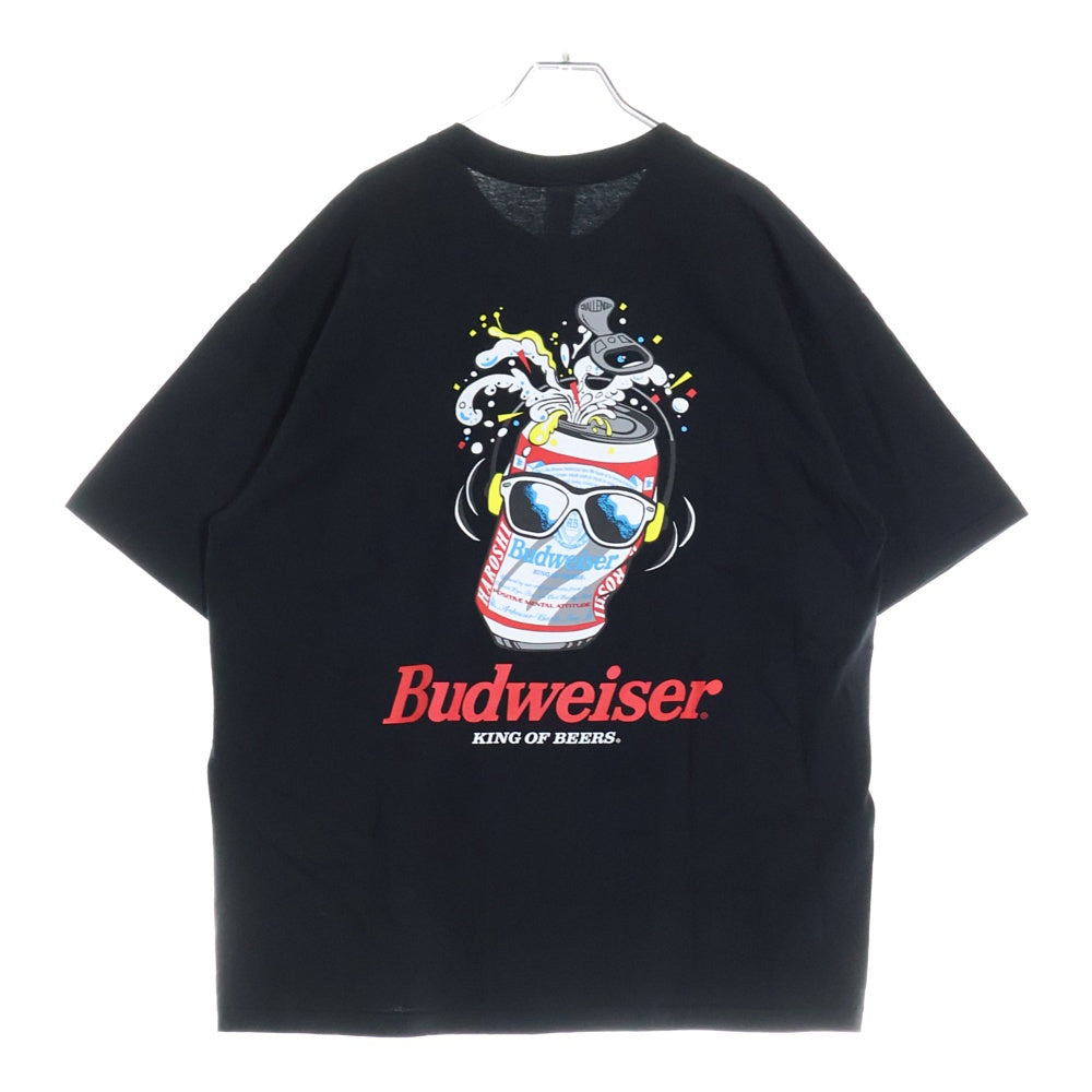 CHALLENGER(チャレンジャー) ×HAROSHI xBUDWEISER ×ハロシ ×バドワイザ- バックプリント 半袖Tシャツ カットソー ブラック CLG BUD 025-003