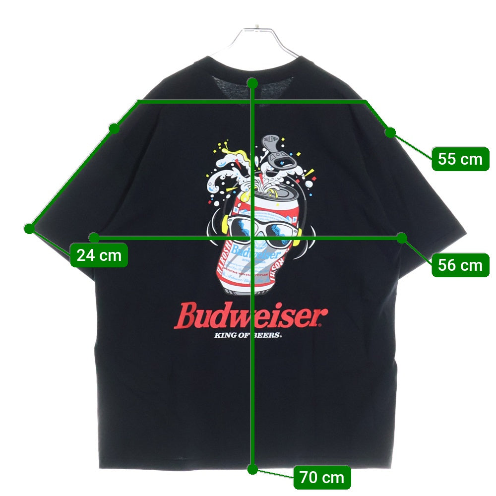CHALLENGER(チャレンジャー) ×HAROSHI xBUDWEISER ×ハロシ ×バドワイザ- バックプリント 半袖Tシャツ カットソー ブラック CLG BUD 025-003