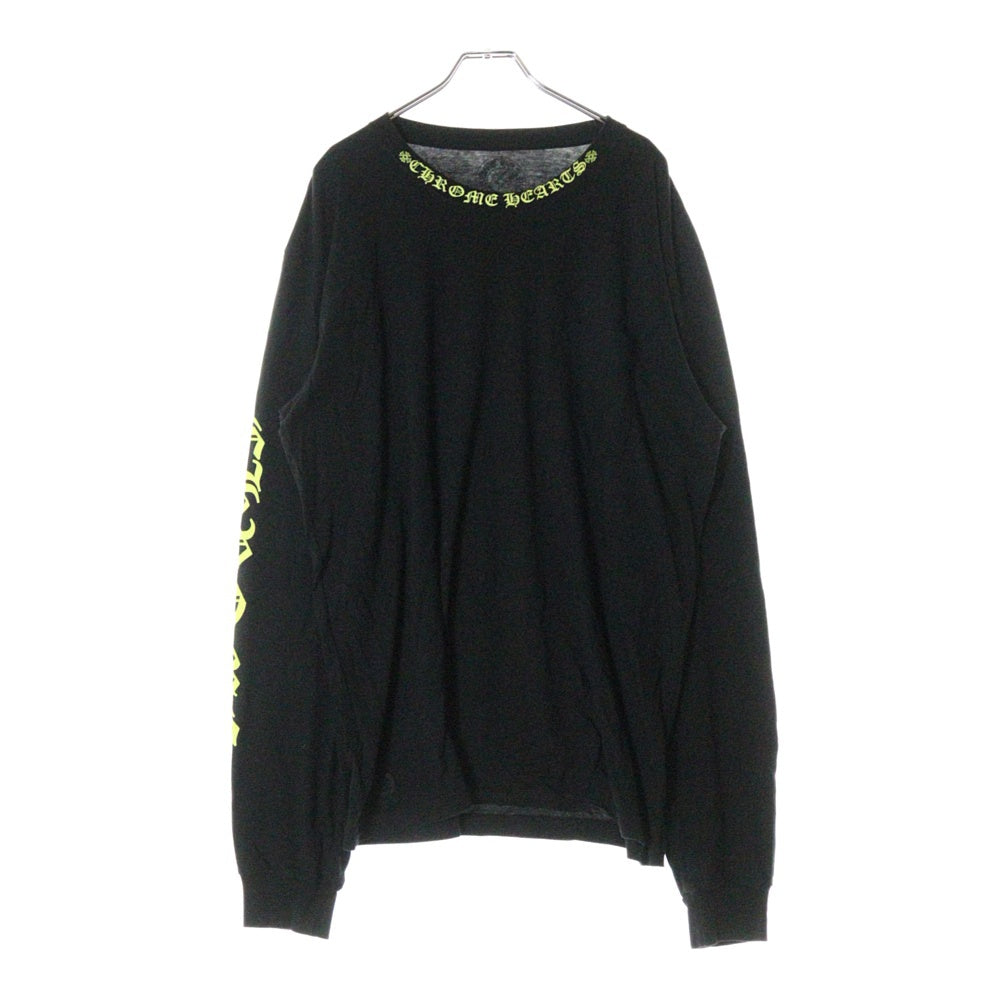 CHROME HEARTS(クロムハーツ) Neck Logo L/S Tee ネック ロゴ プリント長袖Tシャツ カットソー ブラック/イエロー