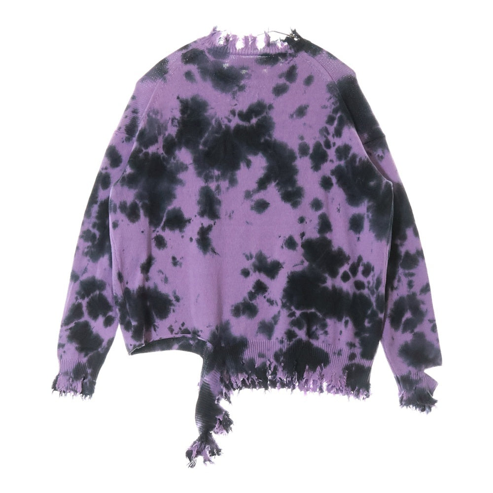 KIDILL(キディル) 24SS DESTROY RULLOVER KNIT ダメージ加工 デストロイ タイダイ クルーネックニットトレーナー パープル KL843