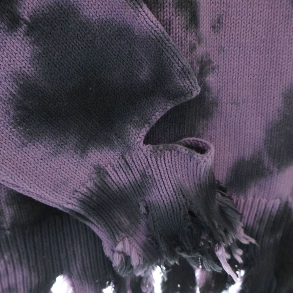 KIDILL(キディル) 24SS DESTROY RULLOVER KNIT ダメージ加工 デストロイ タイダイ クルーネックニットトレーナー パープル KL843