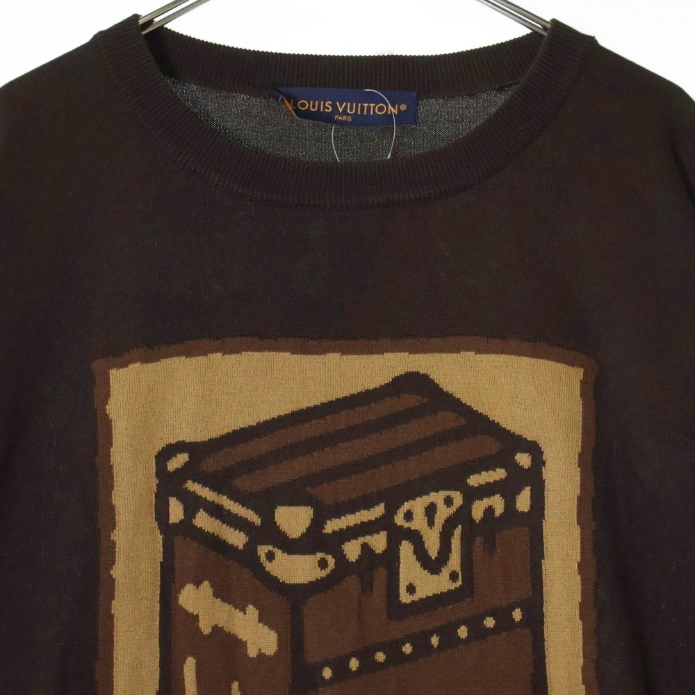 LOUIS VUITTON(ルイヴィトン) 24SS インターシャ ジャガード刺繍 半袖Tシャツ カットソー ブラウン RM241 AUR HQN83W