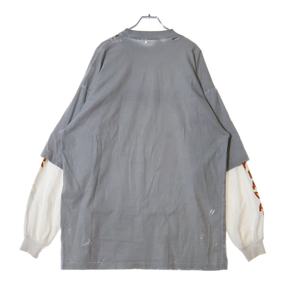 BALENCIAGA(バレンシアガ) メタルロゴプリント ドッキング 長袖Tシャツ ロンT カットソー グレー 689089 TMV88