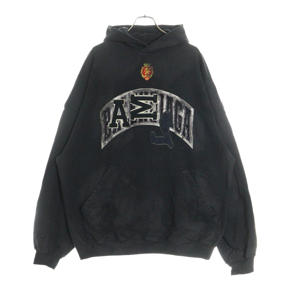 BALENCIAGA(バレンシアガ) 23SS SKATER HOODIE クラッシュダスト加工 ワッペン スウェット プルオーバーパーカー ブラック 739024 T0VN3