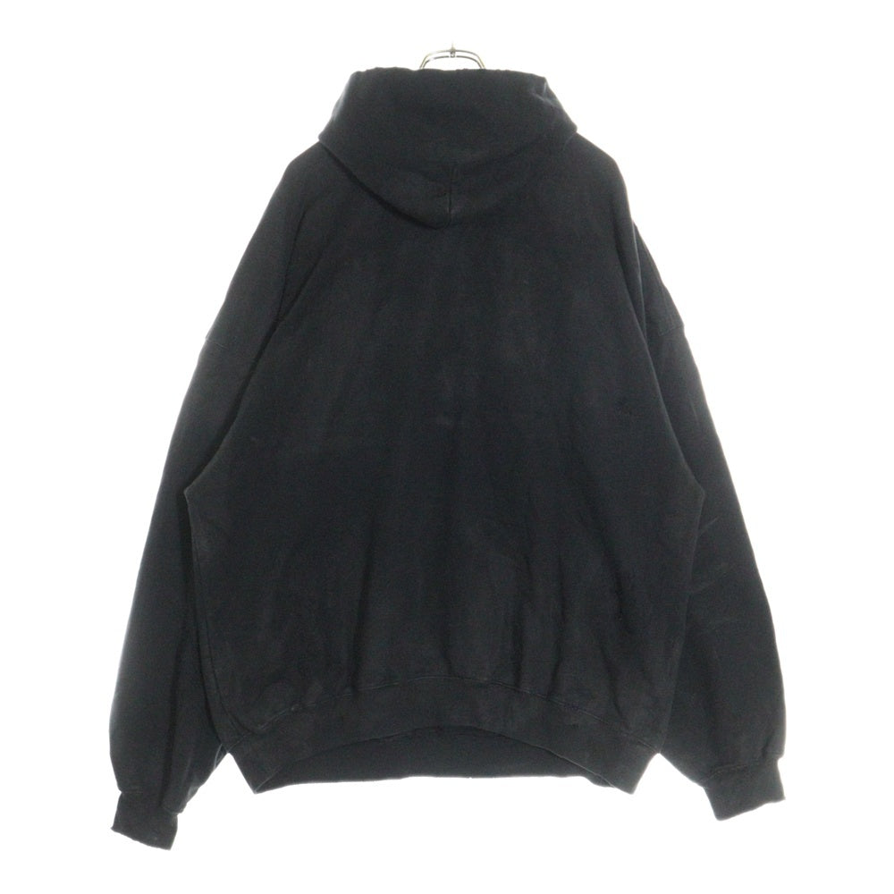 BALENCIAGA(バレンシアガ) 23SS SKATER HOODIE クラッシュダスト加工 ワッペン スウェット プルオーバーパーカー ブラック 739024 T0VN3