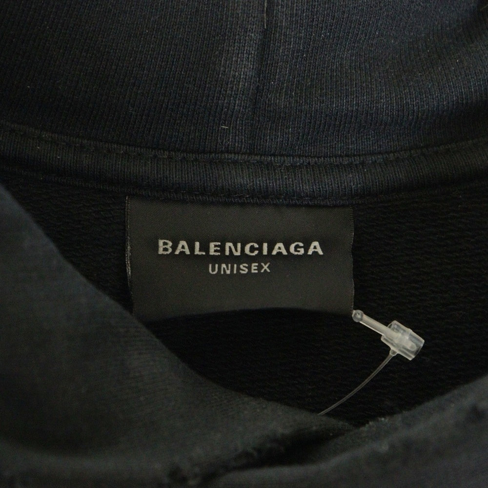 BALENCIAGA(バレンシアガ) 23SS SKATER HOODIE クラッシュダスト加工 ワッペン スウェット プルオーバーパーカー ブラック 739024 T0VN3