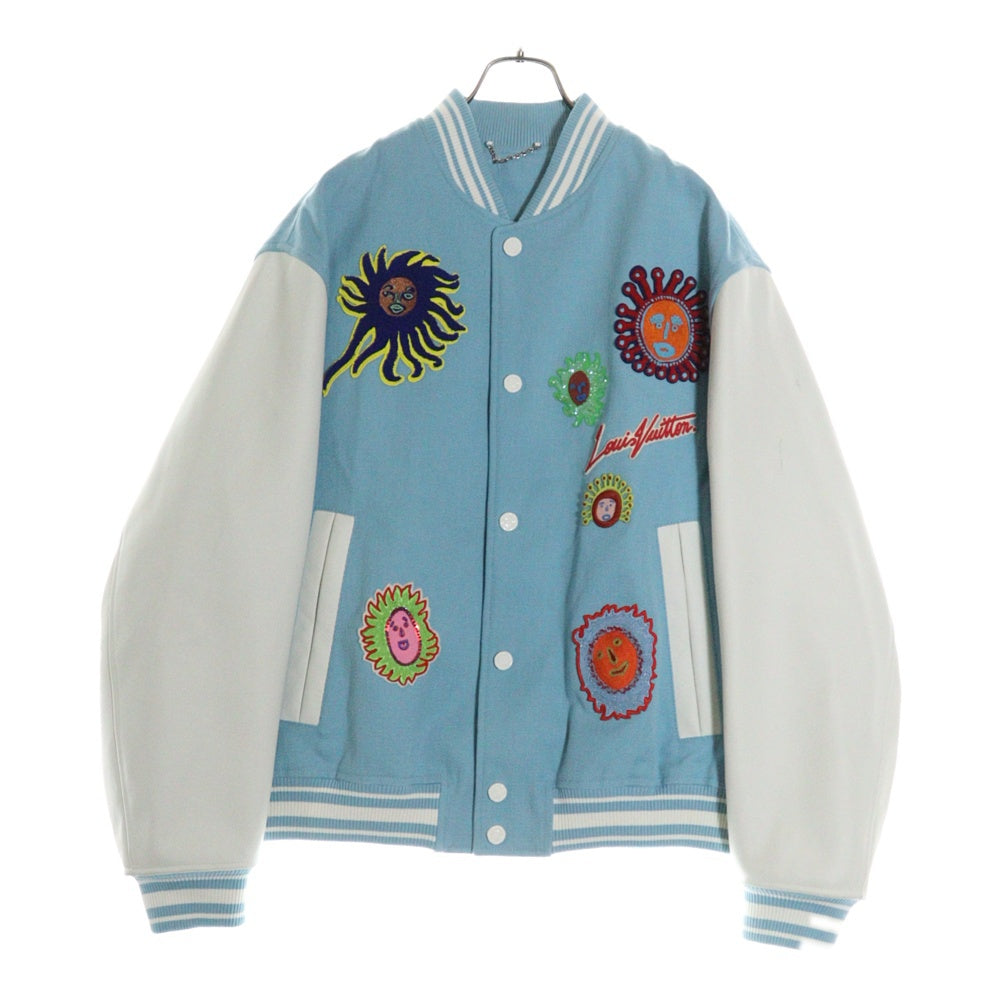 LOUIS VUITTON(ルイヴィトン) 23AW × 草間彌生 パッチワーク バーシティレザー切り替えジャケット スタジャン ブルー/ホワイト RM232H VN6 HOL30E