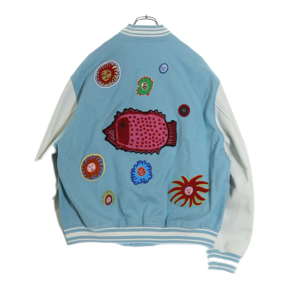 LOUIS VUITTON(ルイヴィトン) 23AW × 草間彌生 パッチワーク バーシティレザー切り替えジャケット スタジャン ブルー/ホワイト RM232H VN6 HOL30E