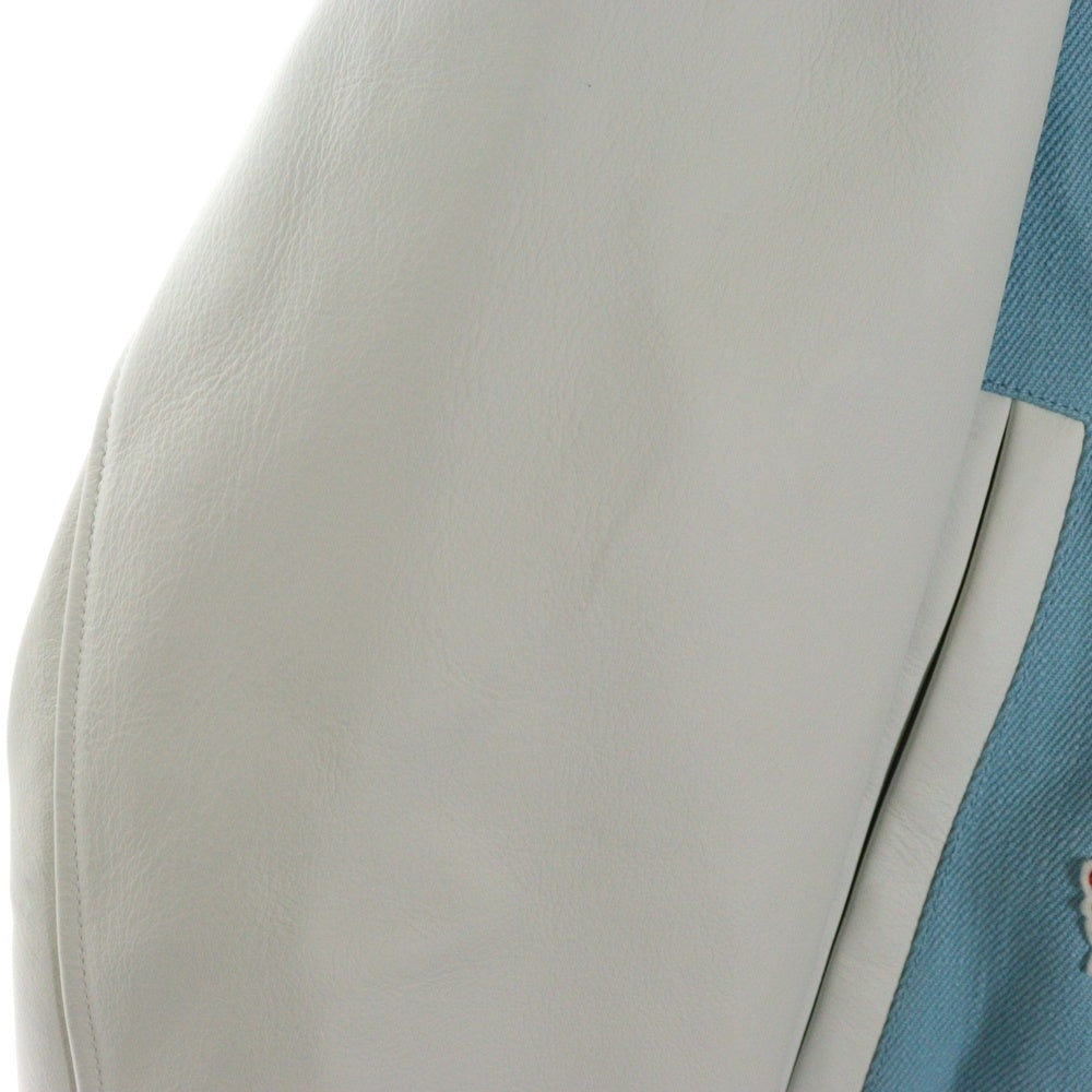 LOUIS VUITTON(ルイヴィトン) 23AW × 草間彌生 パッチワーク バーシティレザー切り替えジャケット スタジャン ブルー/ホワイト RM232H VN6 HOL30E