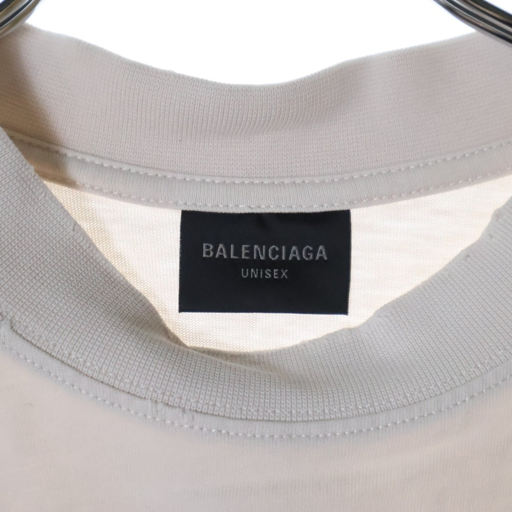 BALENCIAGA(バレンシアガ) 23SS TAPE MEDIUM FIT T-SHIRT ミディアムフィット ダメージ加工 テープロゴ クルーネック 半袖Tシャツ カットソー ホワイト 739784 TQVQ8