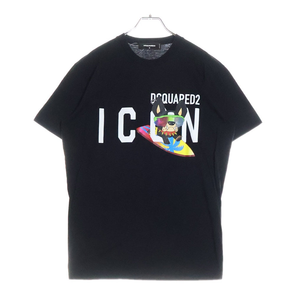 DSQUARED2(ディースクエアード) 23SS ICON T-SHIRT フロントプリント 半袖Tシャツ カットソー ブラック S79GC0064