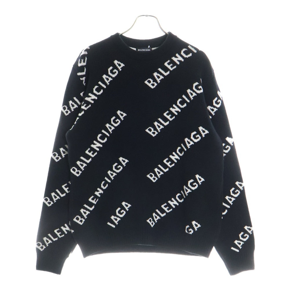 BALENCIAGA(バレンシアガ) ロゴ総柄デザイン クルーネックニット セーター ブラック 648433