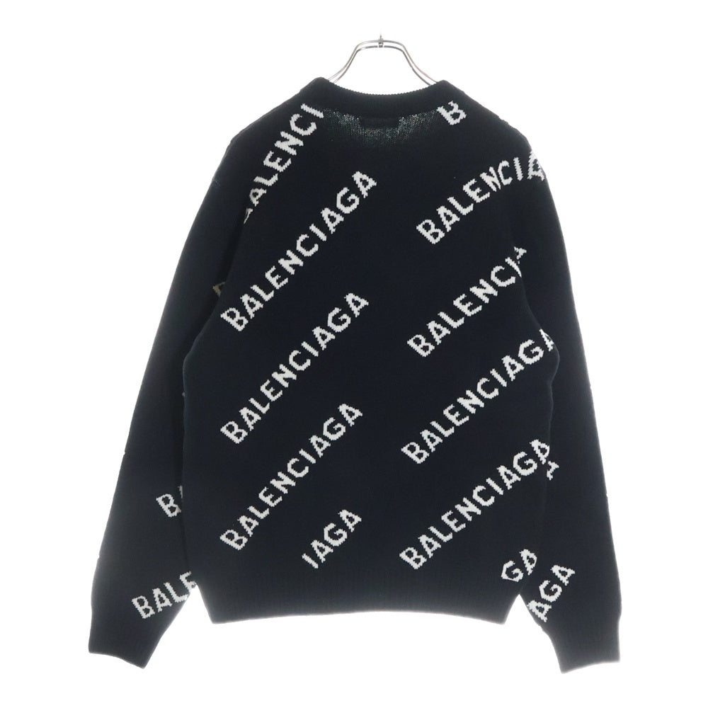 BALENCIAGA(バレンシアガ) ロゴ総柄デザイン クルーネックニット セーター ブラック 648433