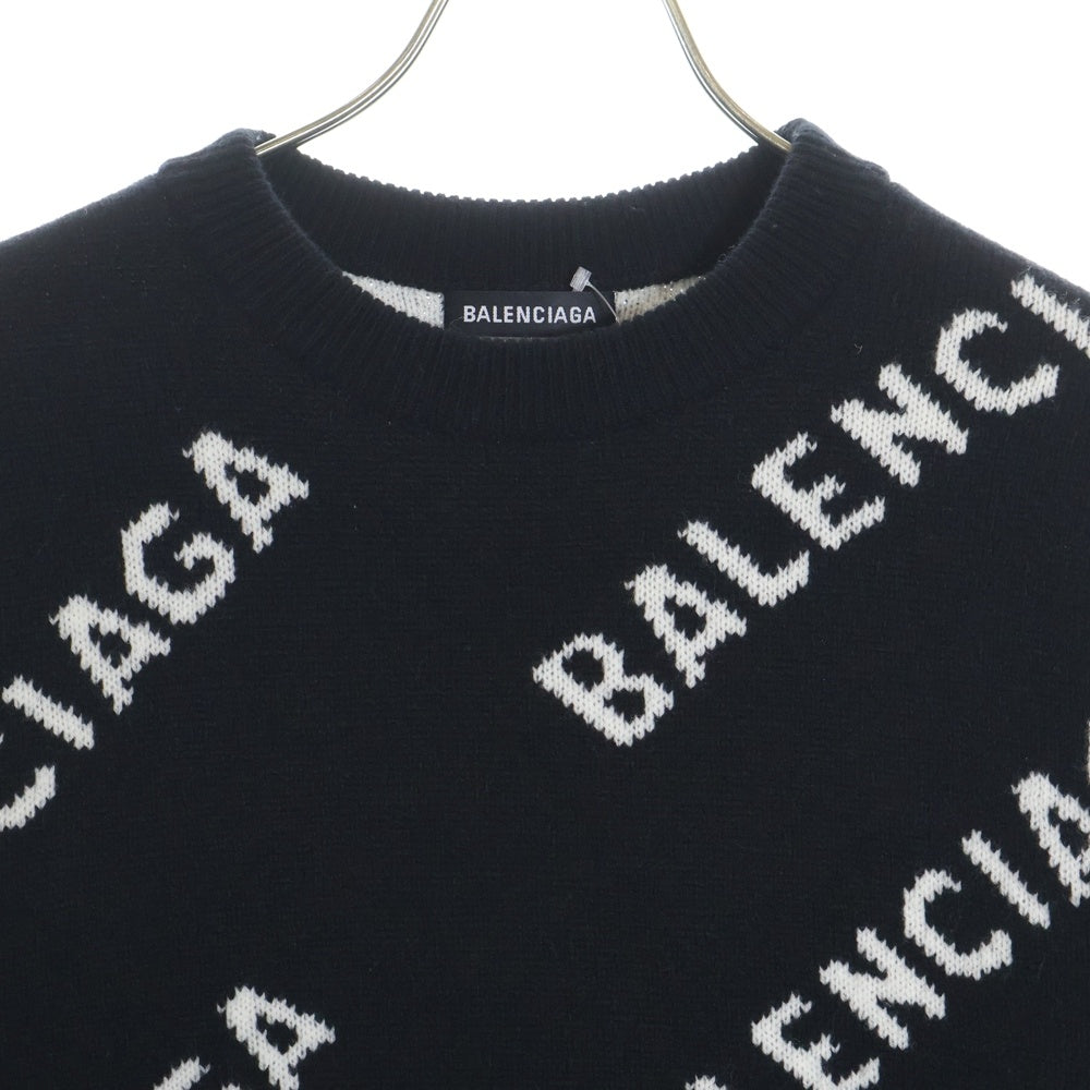 BALENCIAGA(バレンシアガ) ロゴ総柄デザイン クルーネックニット セーター ブラック 648433
