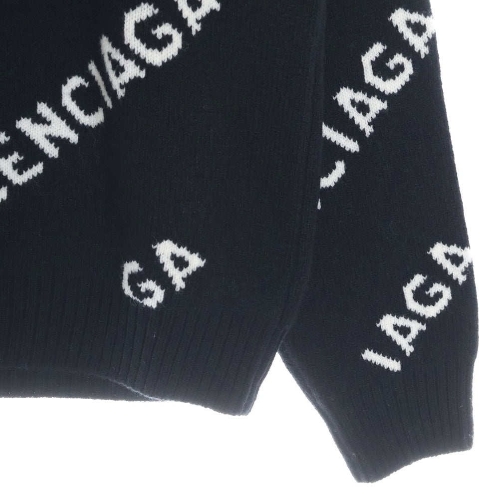 BALENCIAGA(バレンシアガ) ロゴ総柄デザイン クルーネックニット セーター ブラック 648433