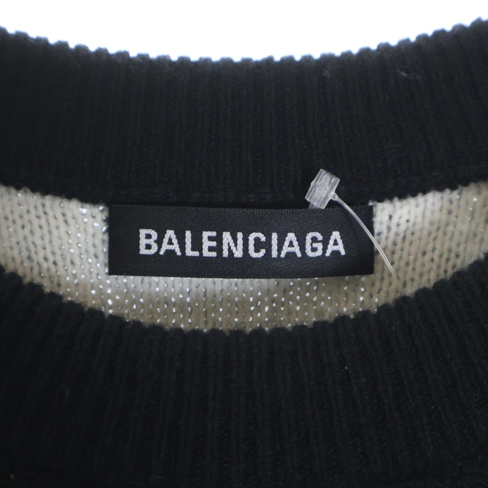 BALENCIAGA(バレンシアガ) ロゴ総柄デザイン クルーネックニット セーター ブラック 648433