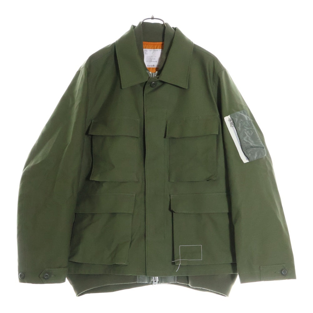 WTAPS(ダブルタップス) ×sacai Cotton Back Satin Jacket 02 ×サカイ コットンバックサテンジャケット 02 ドッキングミリタリージャケット 25-03694M オリーブ