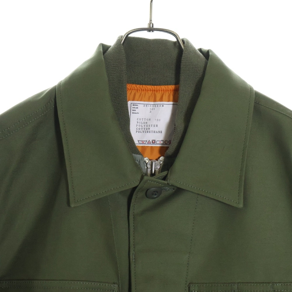 WTAPS(ダブルタップス) ×sacai Cotton Back Satin Jacket 02 ×サカイ コットンバックサテンジャケット 02 ドッキングミリタリージャケット 25-03694M オリーブ