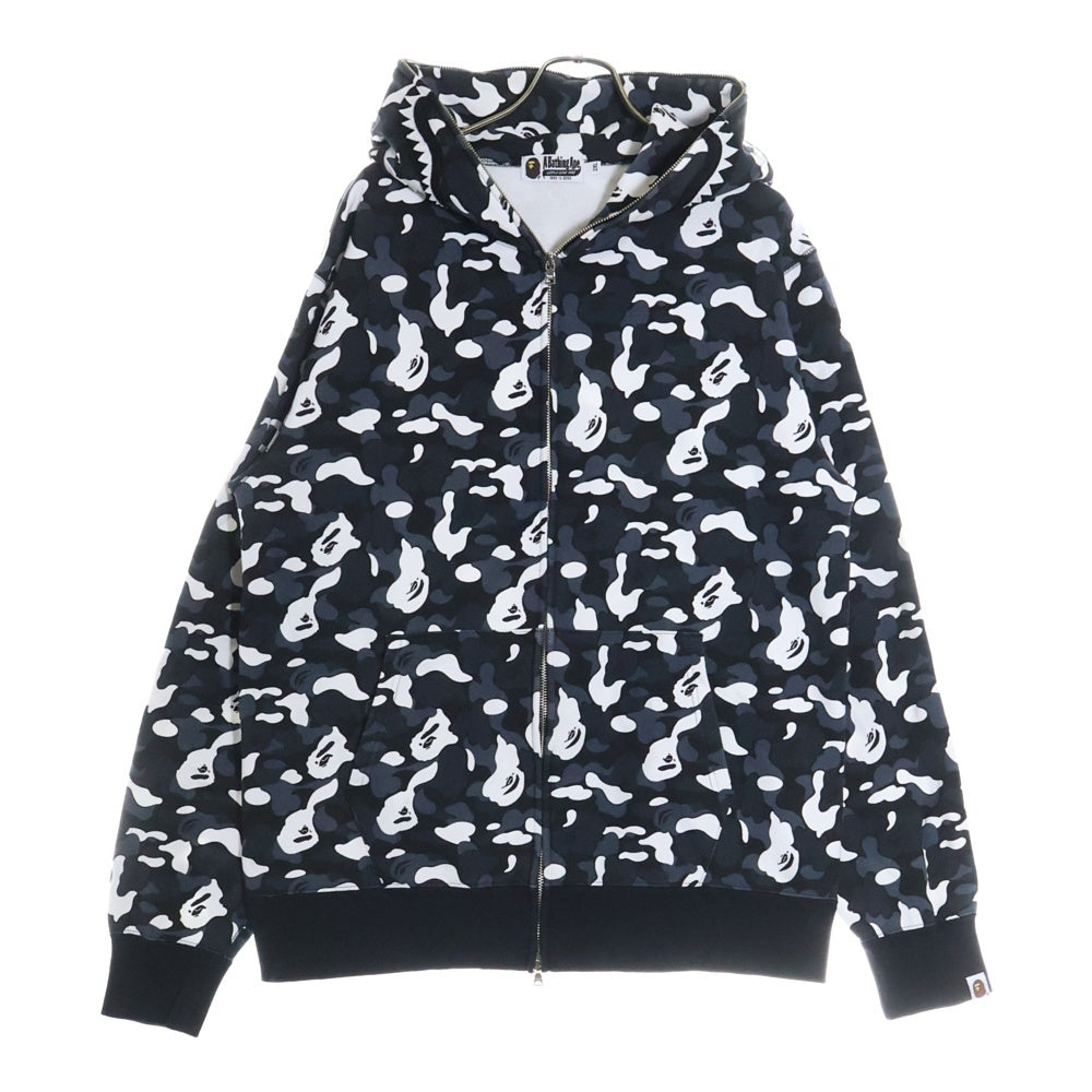 A BATHING APE(アベイシングエイプ) ×DSM CAMO SHARK FULL ZIP HOODIE ×ドーバーストリートマーケット カモシャークフルジップフーディー ロゴパッチフルジップスウェットパーカー ブラック