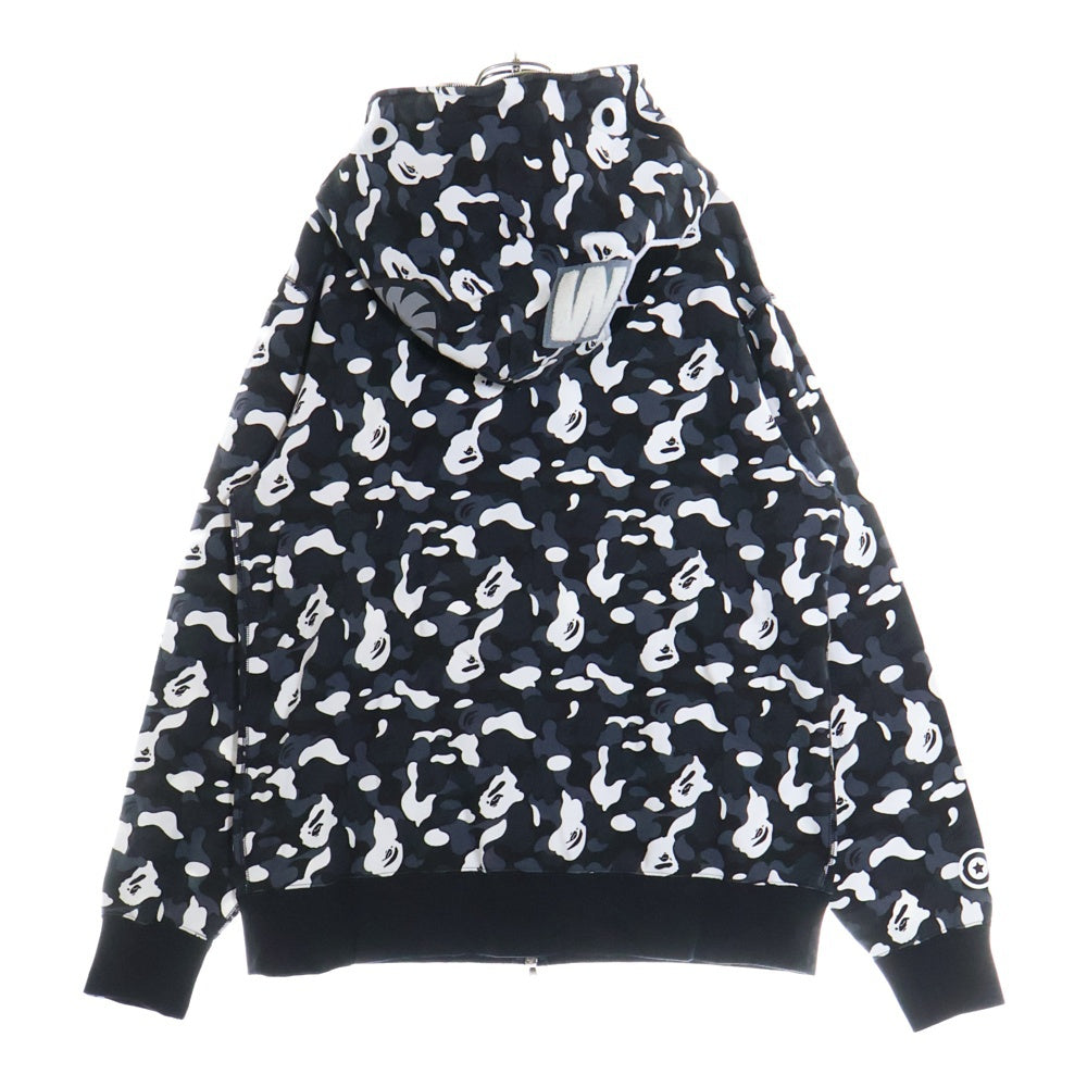 A BATHING APE(アベイシングエイプ) ×DSM CAMO SHARK FULL ZIP HOODIE ×ドーバーストリートマーケット カモシャークフルジップフーディー ロゴパッチフルジップスウェットパーカー ブラック