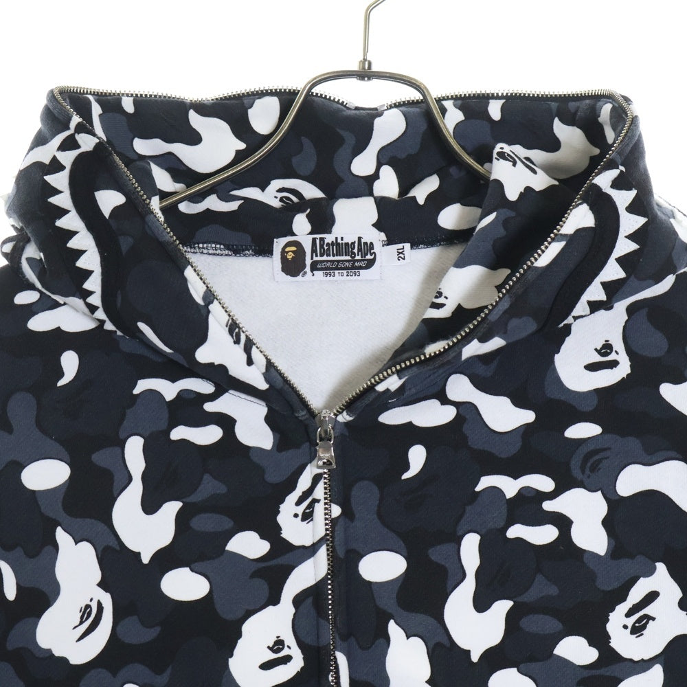 A BATHING APE(アベイシングエイプ) ×DSM CAMO SHARK FULL ZIP HOODIE ×ドーバーストリートマーケット カモシャークフルジップフーディー ロゴパッチフルジップスウェットパーカー ブラック
