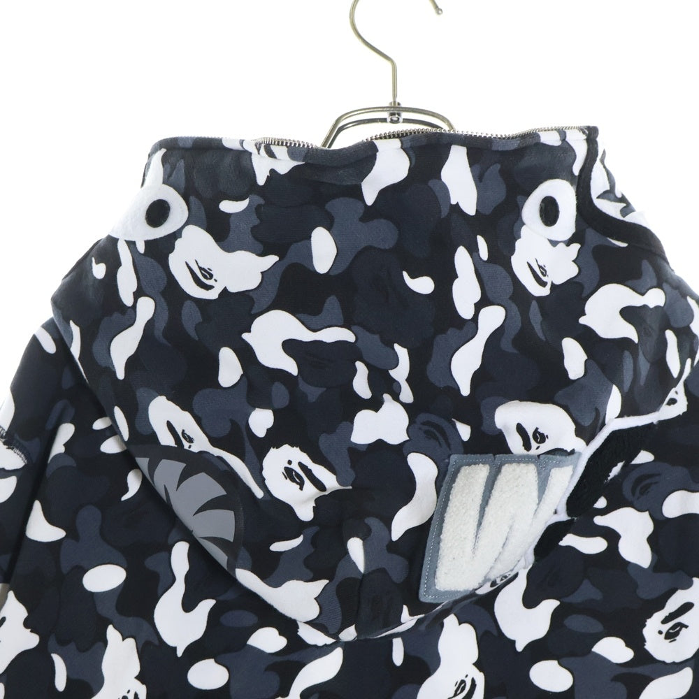 A BATHING APE(アベイシングエイプ) ×DSM CAMO SHARK FULL ZIP HOODIE ×ドーバーストリートマーケット カモシャークフルジップフーディー ロゴパッチフルジップスウェットパーカー ブラック