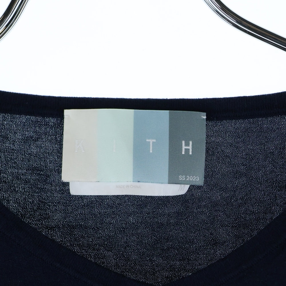 KITH(キス) 23SS Sylvan Knit V Neck T-Shirt ロゴ刺繍 半袖Tシャツ ネイビー KH030119
