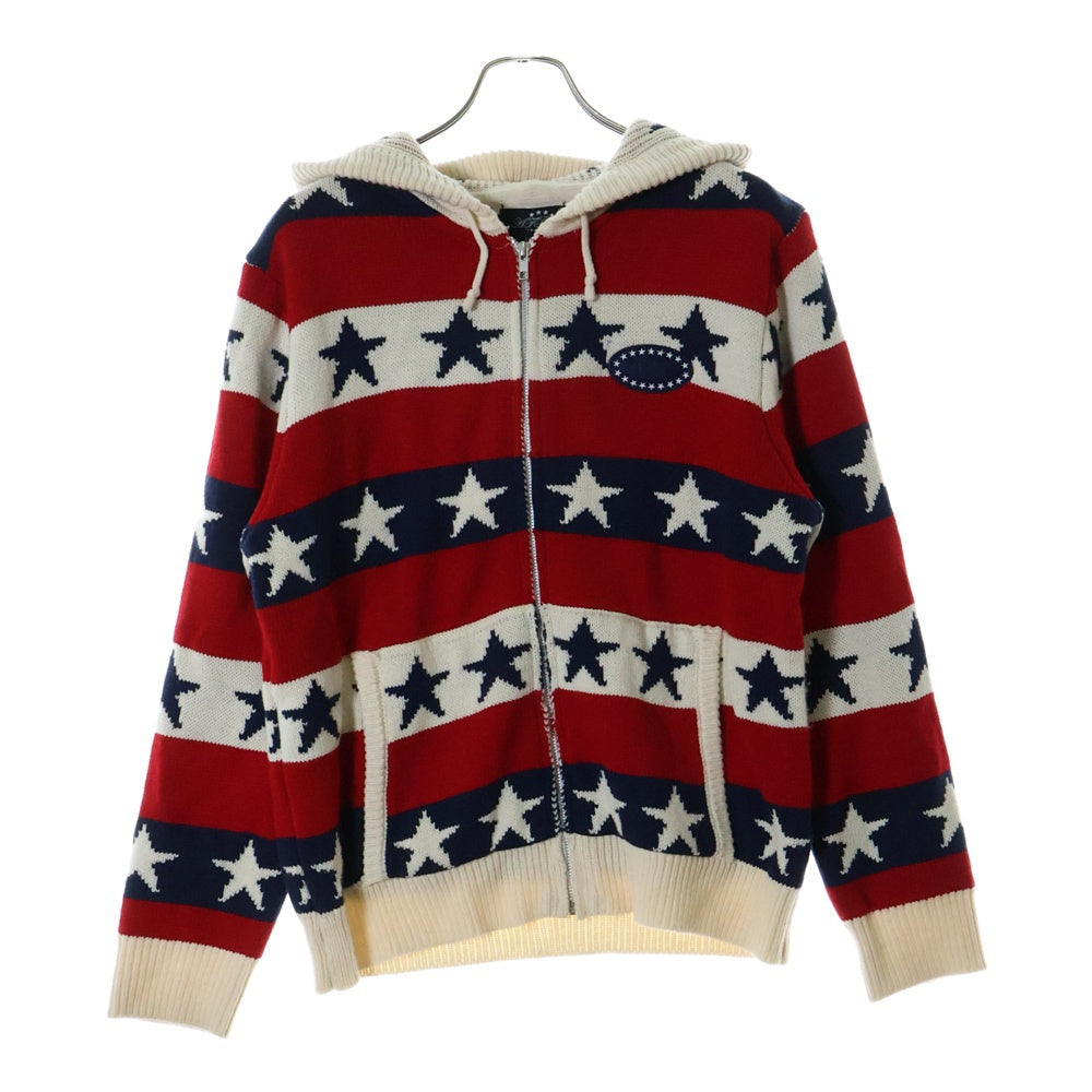 AFB(エーエフビー) STAR KNIT HOODIE ジップアップニットパーカー フーディー レッド