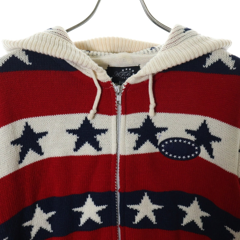 AFB(エーエフビー) STAR KNIT HOODIE ジップアップニットパーカー フーディー レッド