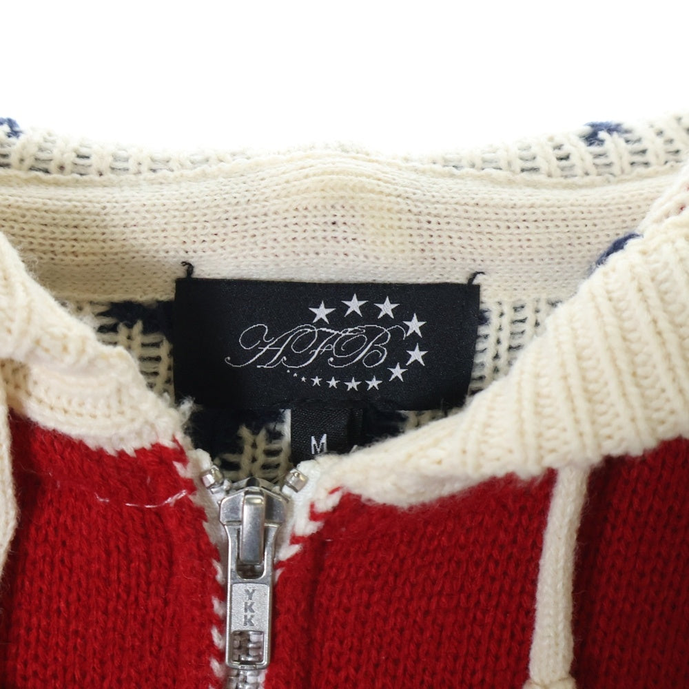 AFB(エーエフビー) STAR KNIT HOODIE ジップアップニットパーカー フーディー レッド