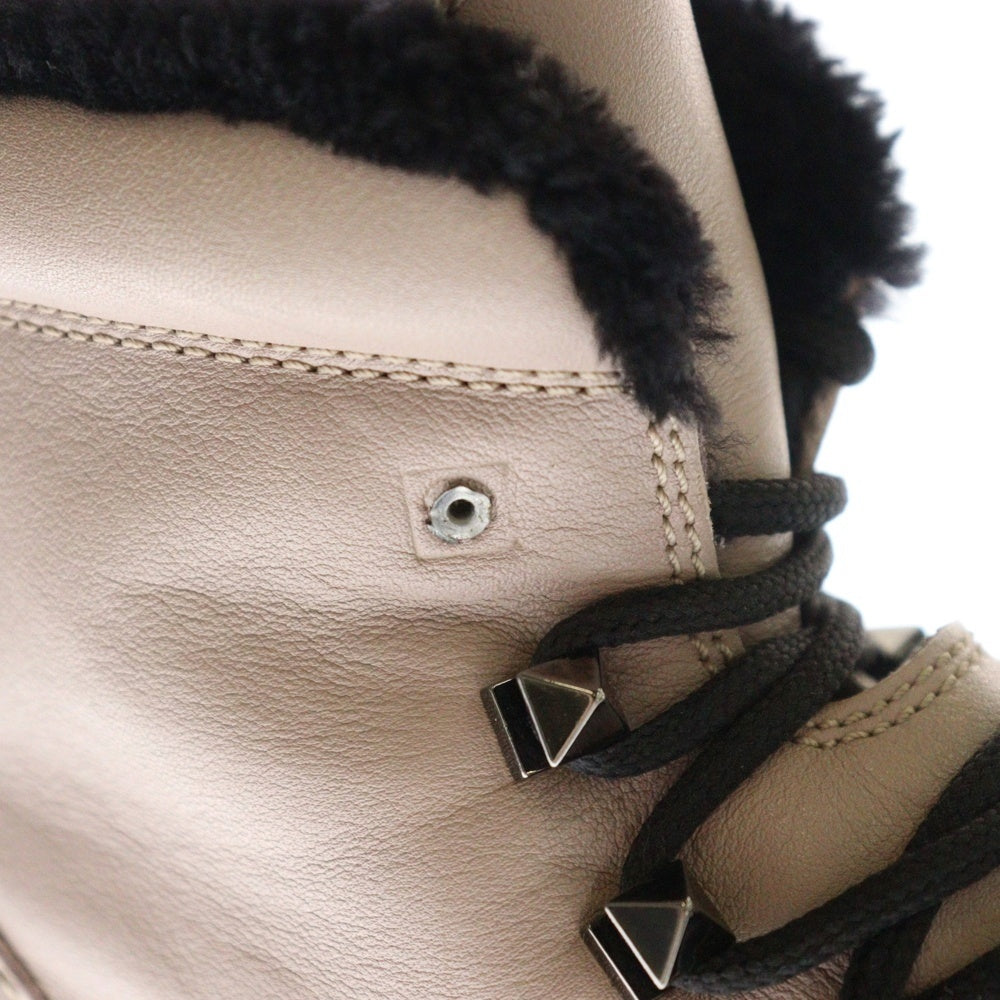 VALENTINO(ヴァレンティノ) レースアップ レザームートンブーツ シューズ ピンク レディース