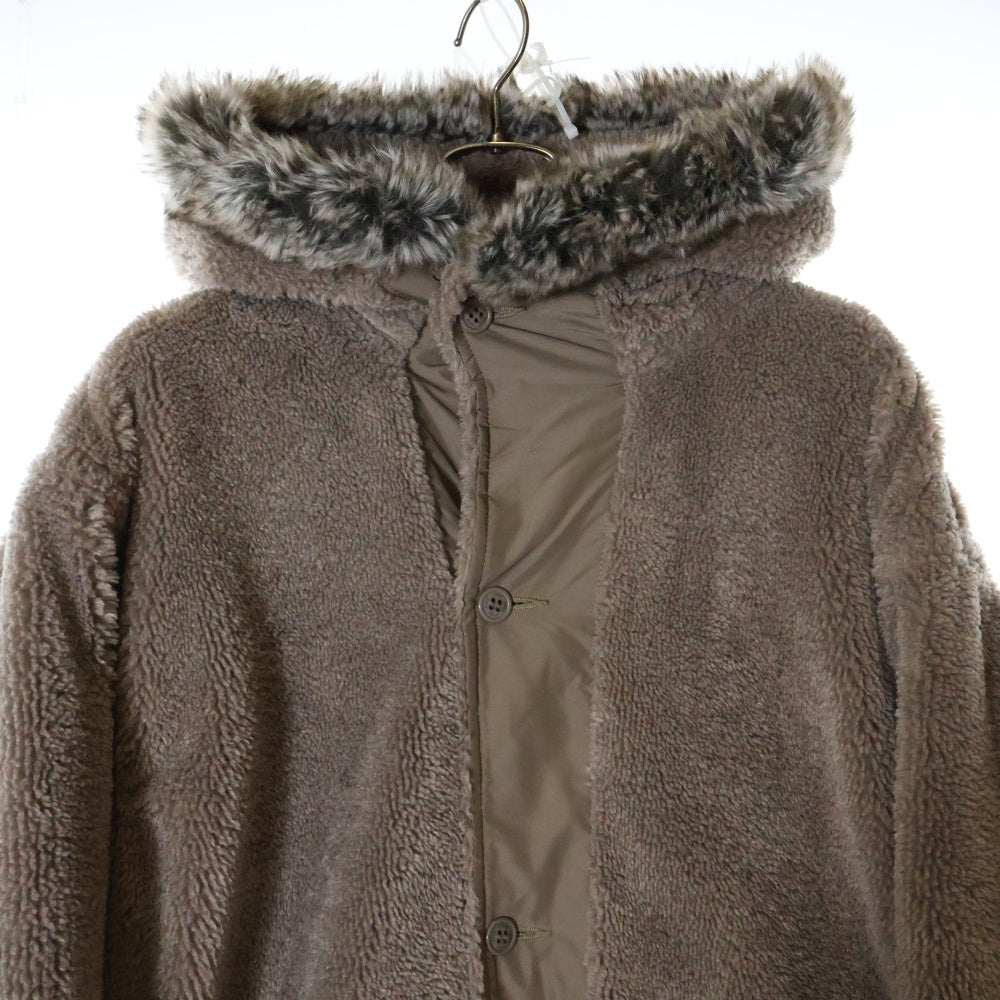 HYKE(ハイク) 20AW HOODED FAUX SHEARLING ファー付き ボアロングコート アウター ブラウン 17268