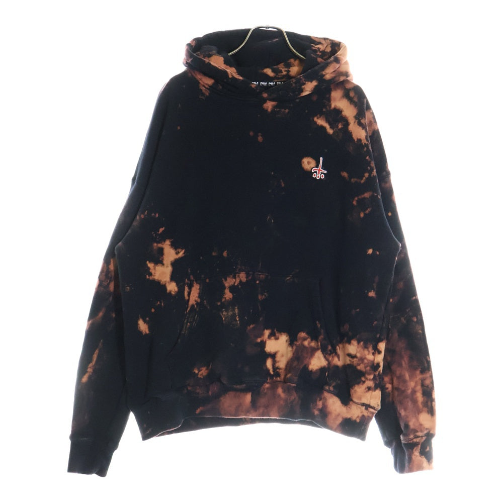 cvtvlist(カタリスト) Logo Embroidery Bleach Hoodie ロゴエンブロイダリーブリーチ加工フーディー ロゴ刺繍プルオーバースウェットパーカー ブラック/オレンジ