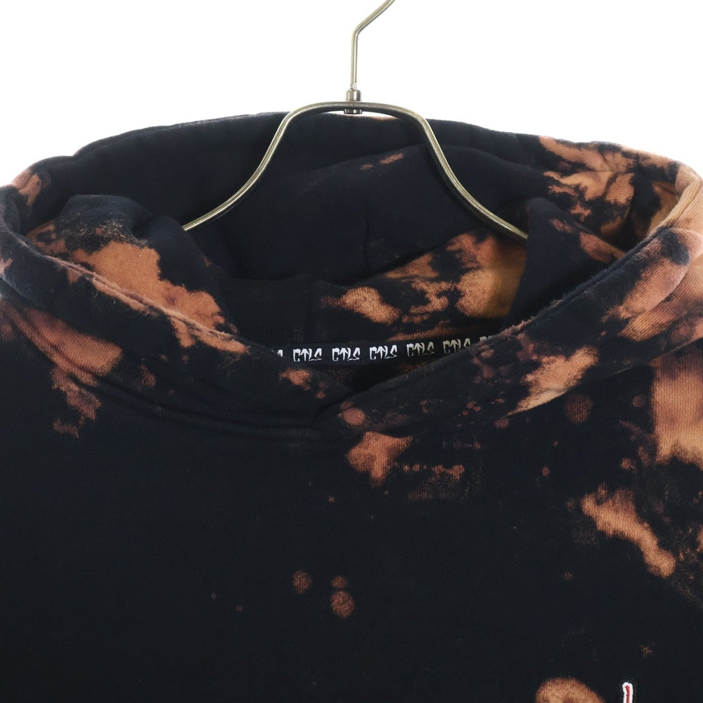 cvtvlist(カタリスト) Logo Embroidery Bleach Hoodie ロゴエンブロイダリーブリーチ加工フーディー ロゴ刺繍プルオーバースウェットパーカー ブラック/オレンジ