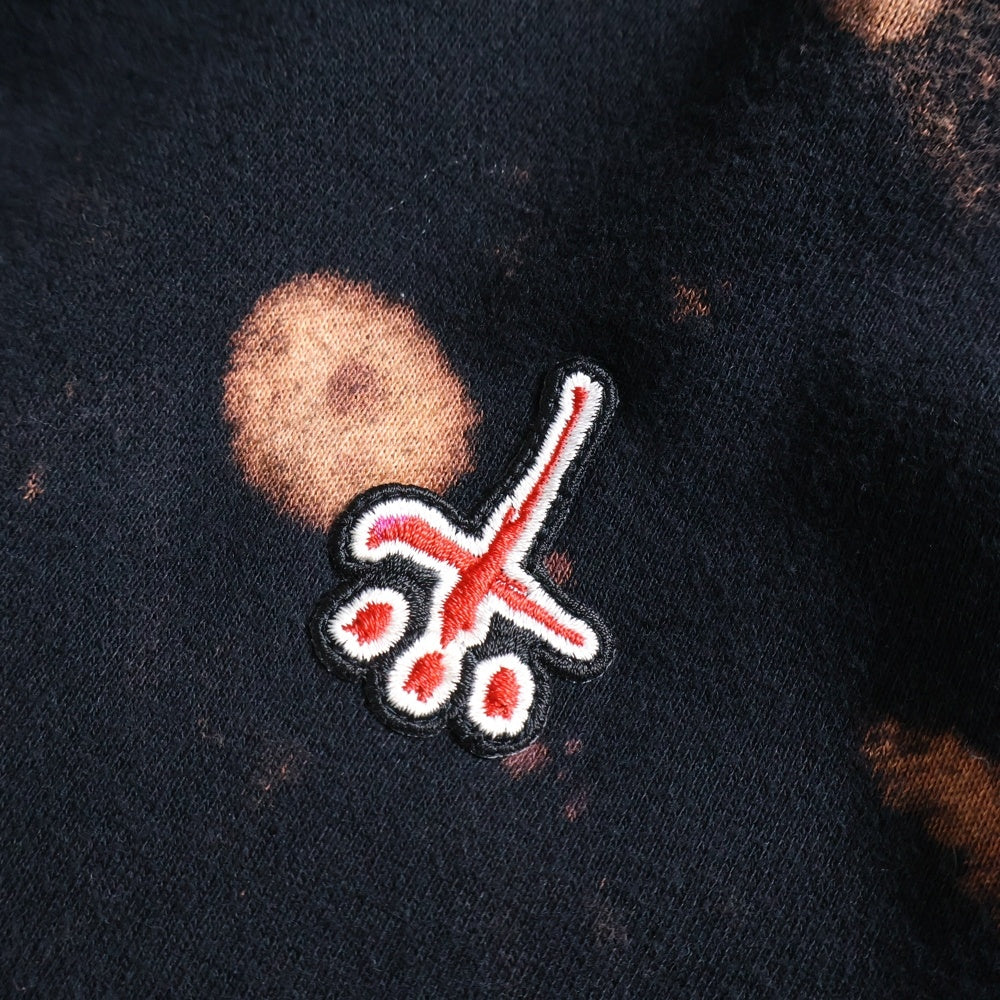 cvtvlist(カタリスト) Logo Embroidery Bleach Hoodie ロゴエンブロイダリーブリーチ加工フーディー ロゴ刺繍プルオーバースウェットパーカー ブラック/オレンジ