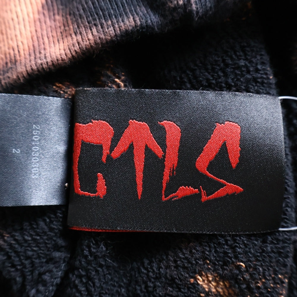 cvtvlist(カタリスト) Logo Embroidery Bleach Hoodie ロゴエンブロイダリーブリーチ加工フーディー ロゴ刺繍プルオーバースウェットパーカー ブラック/オレンジ