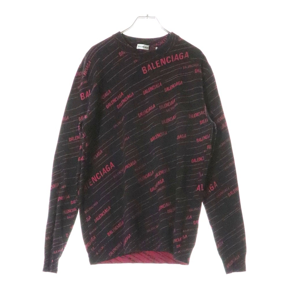 BALENCIAGA(バレンシアガ) 19AW Diagonal Jacquard Knit Sweater ダイアゴナ ジャカード ニットセーター ブラック/レッド 583094 T1524