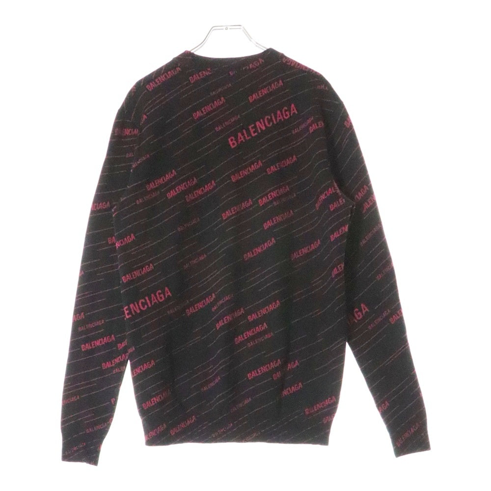 BALENCIAGA(バレンシアガ) 19AW Diagonal Jacquard Knit Sweater ダイアゴナ ジャカード ニットセーター ブラック/レッド 583094 T1524