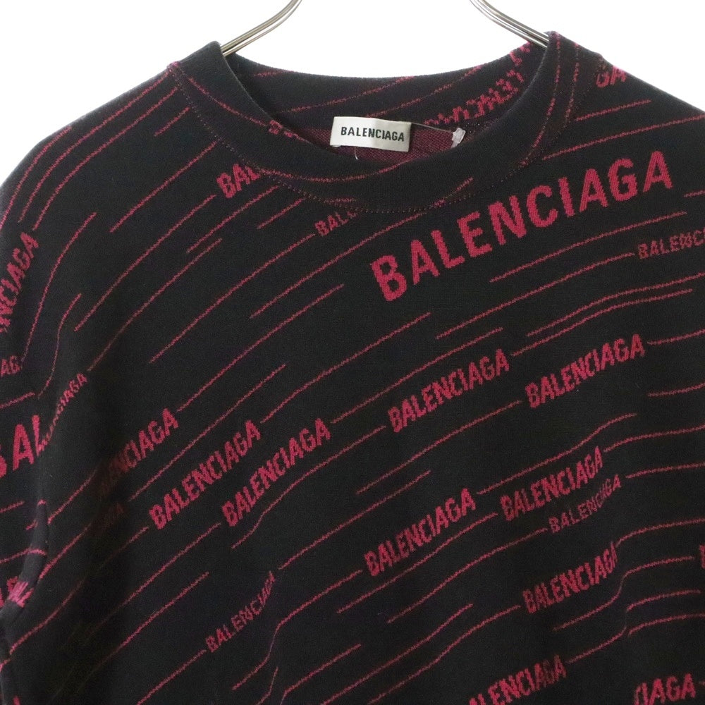 BALENCIAGA(バレンシアガ) 19AW Diagonal Jacquard Knit Sweater ダイアゴナ ジャカード ニットセーター ブラック/レッド 583094 T1524